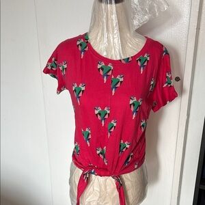 Maje Red Parrot Print Short Sleeve Top size 1
